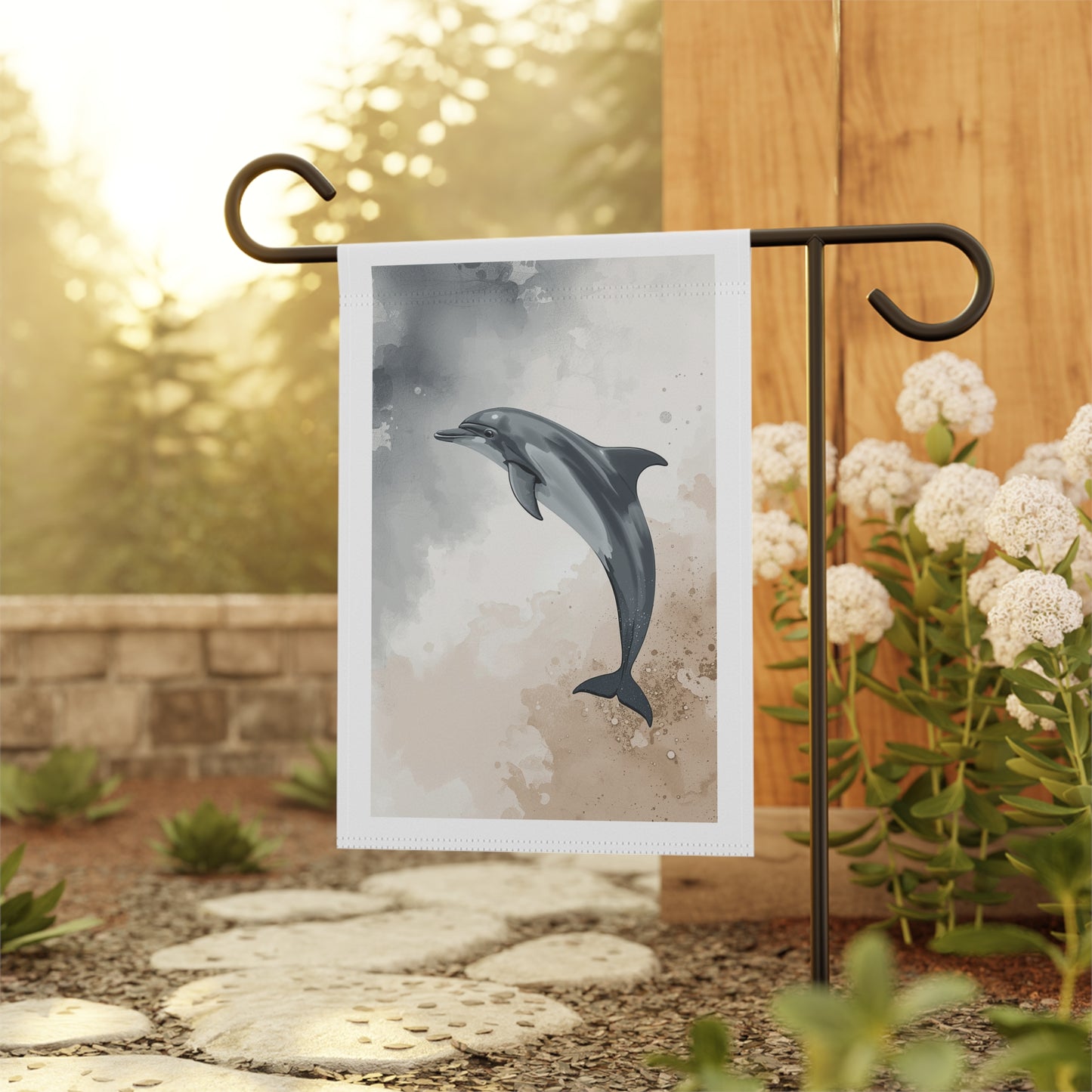 Dolphin Watercolor Garden Flag - Coastal House Banner