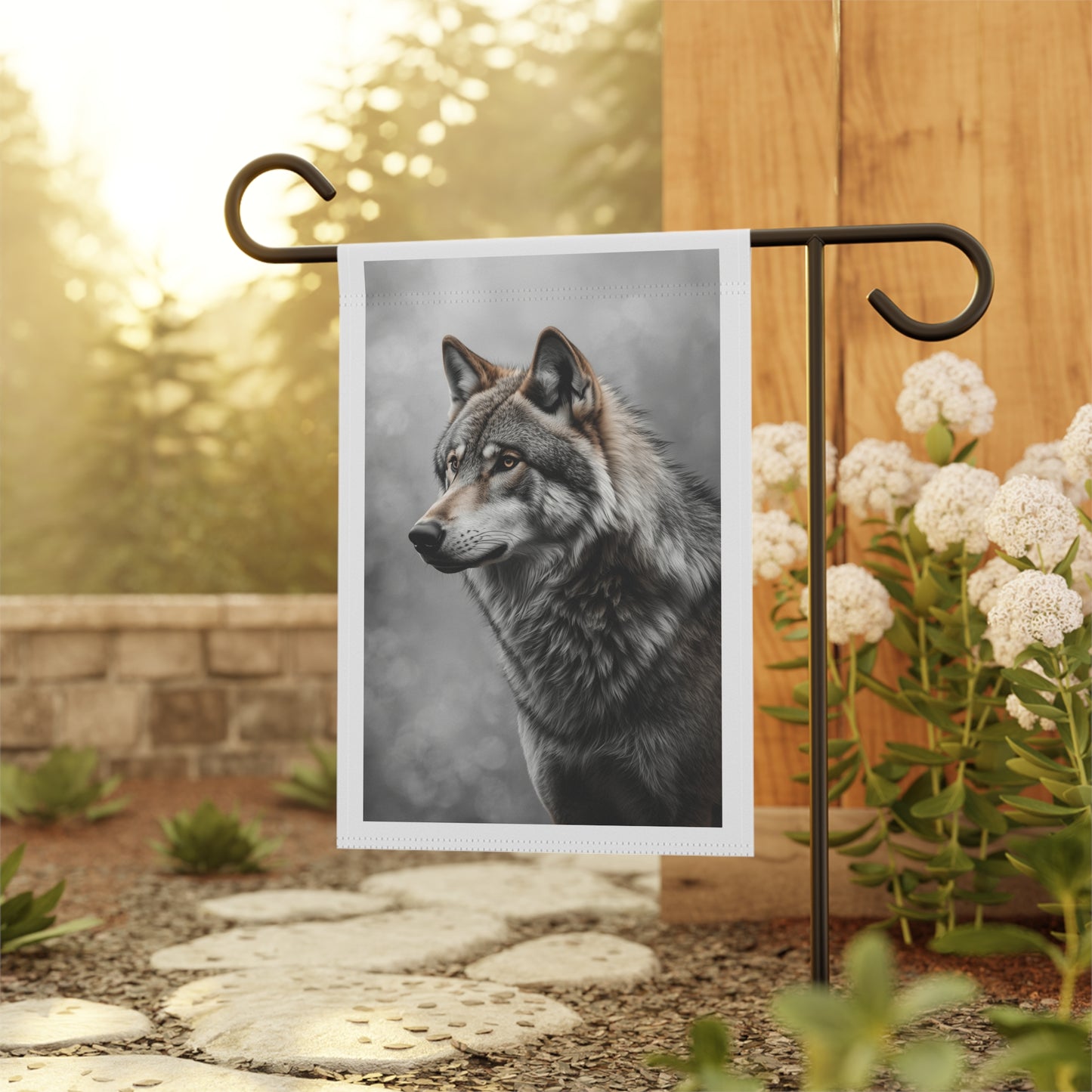Wolf Portrait Garden Flag - Realistic Gray Wolf Outdoor House Banner