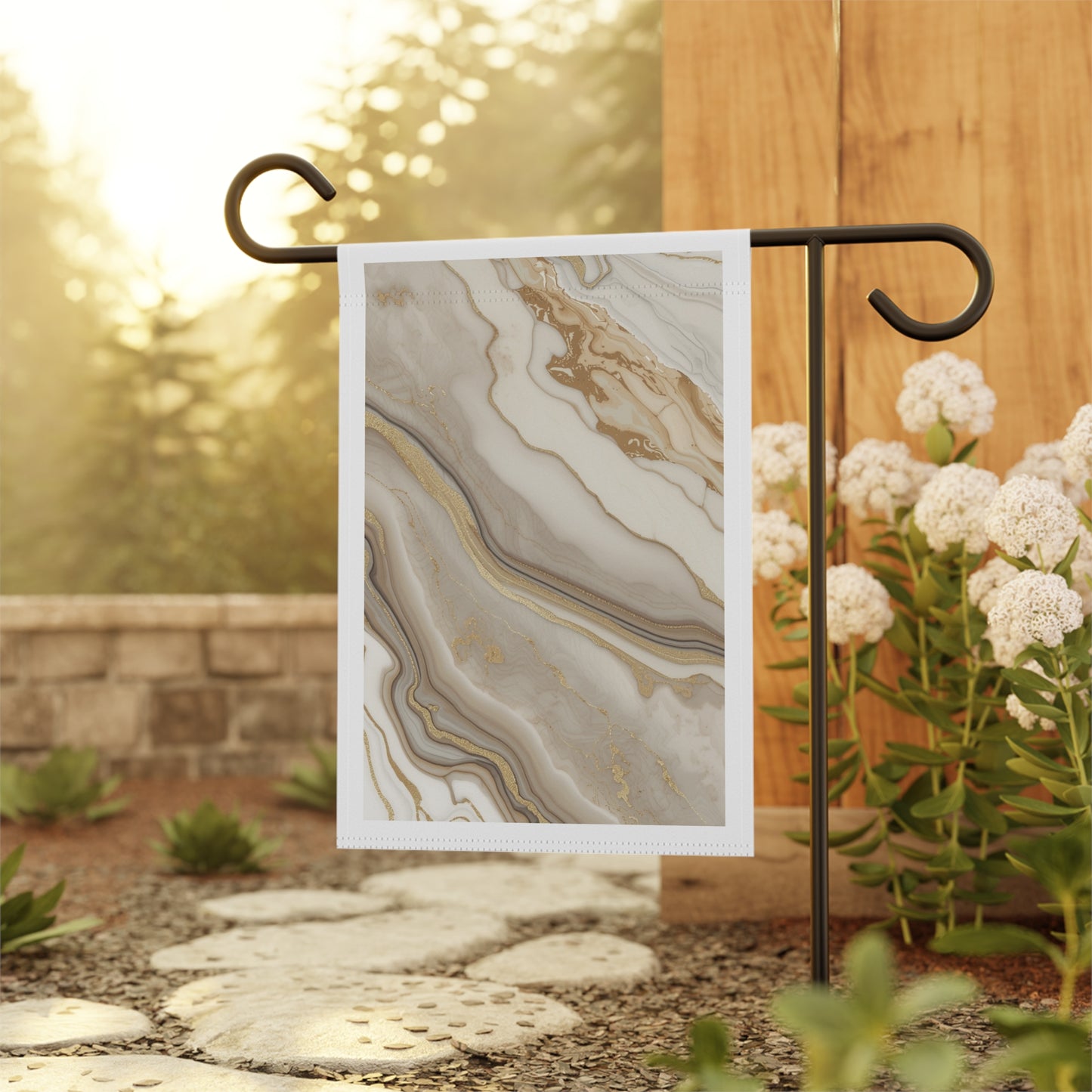 Marble Swirl Garden Flag — Neutral Gold & Beige House Banner