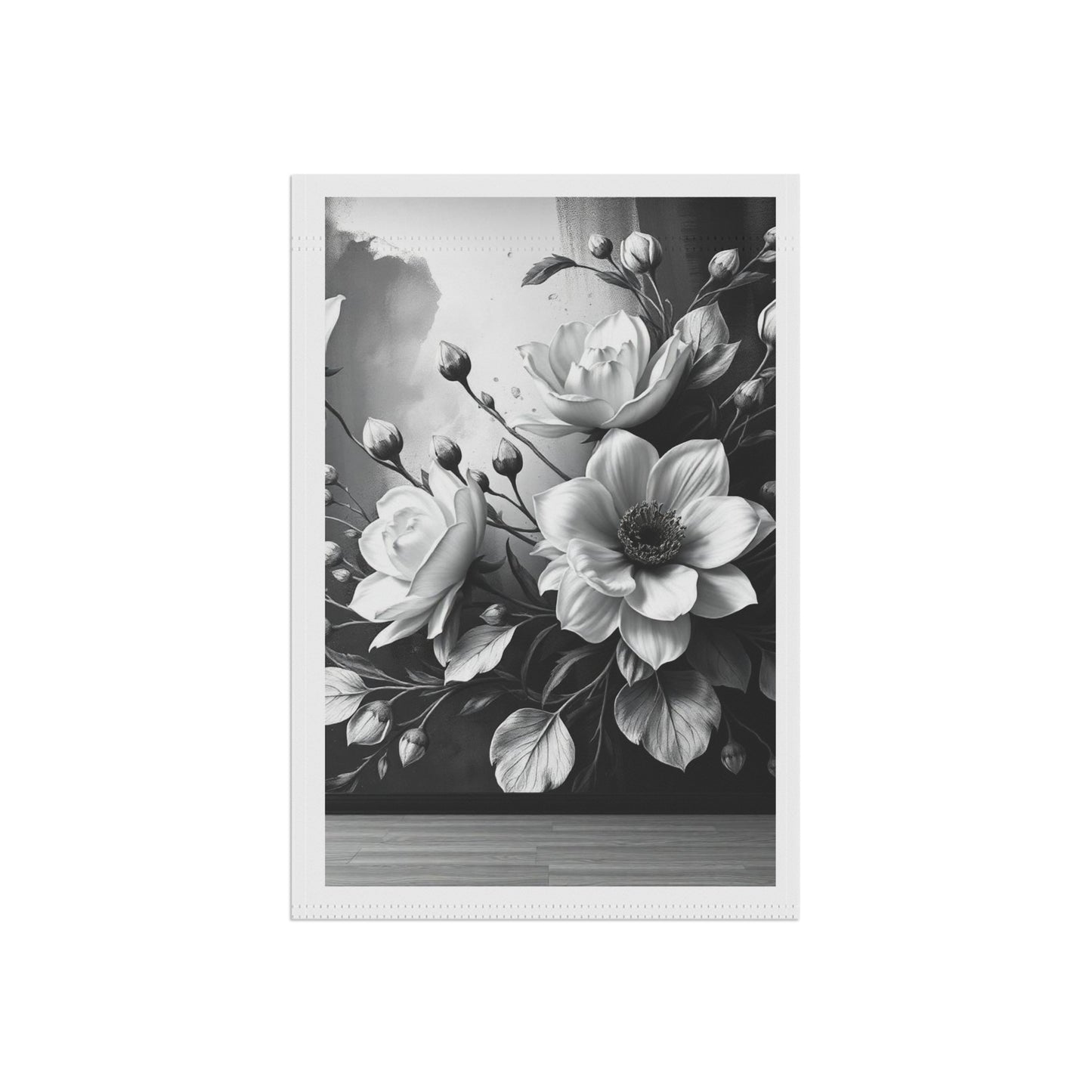 Monochrome Floral Garden Flag - Black & White Peony House Banner