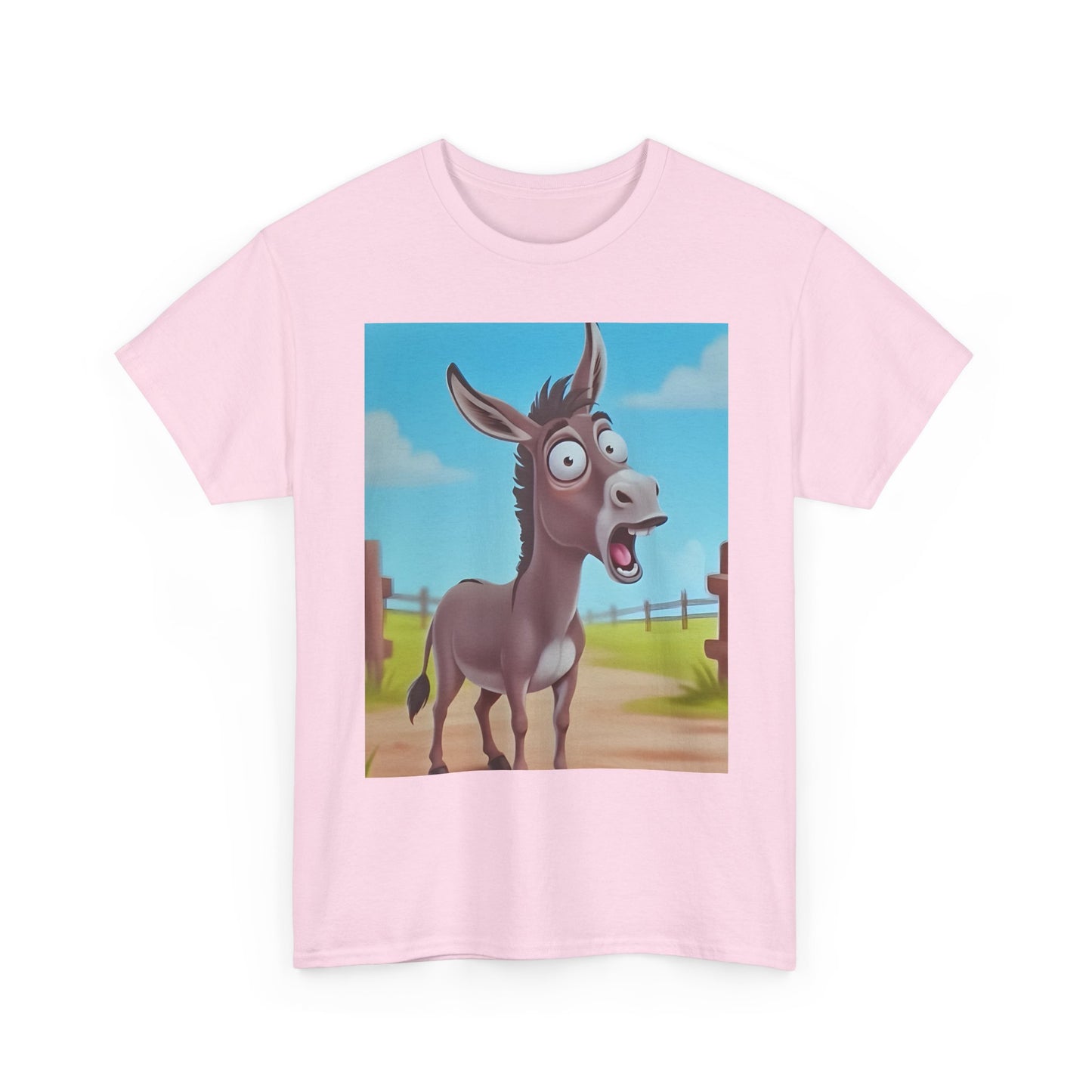Funny Shocked Donkey Hilarious Cartoon Farm Animal Meme Graphic Tee | Trendy Streetwear T-Shirt | Unisex Cotton Comfort