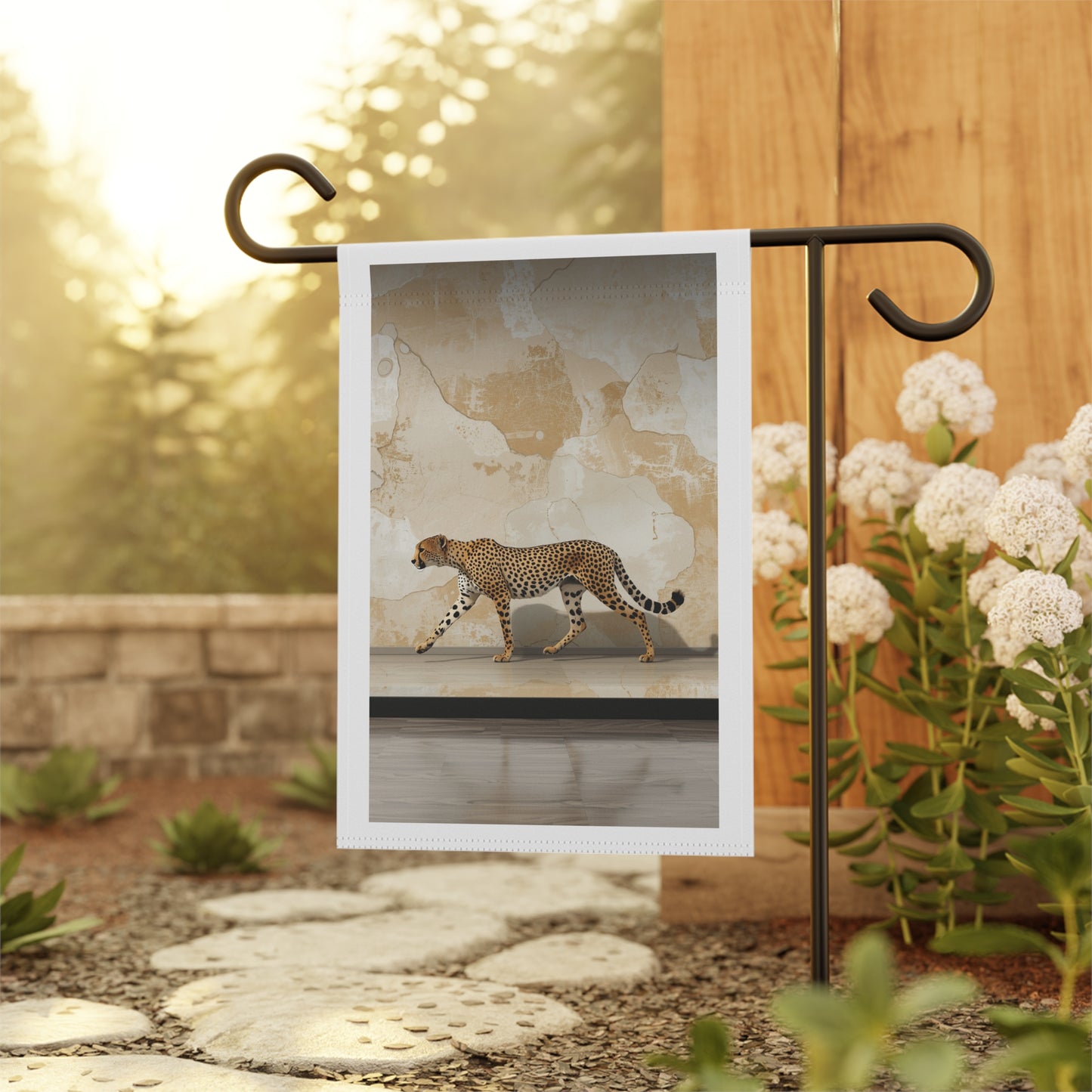 Cheetah Walk Garden Flag — Safari Animal House Banner