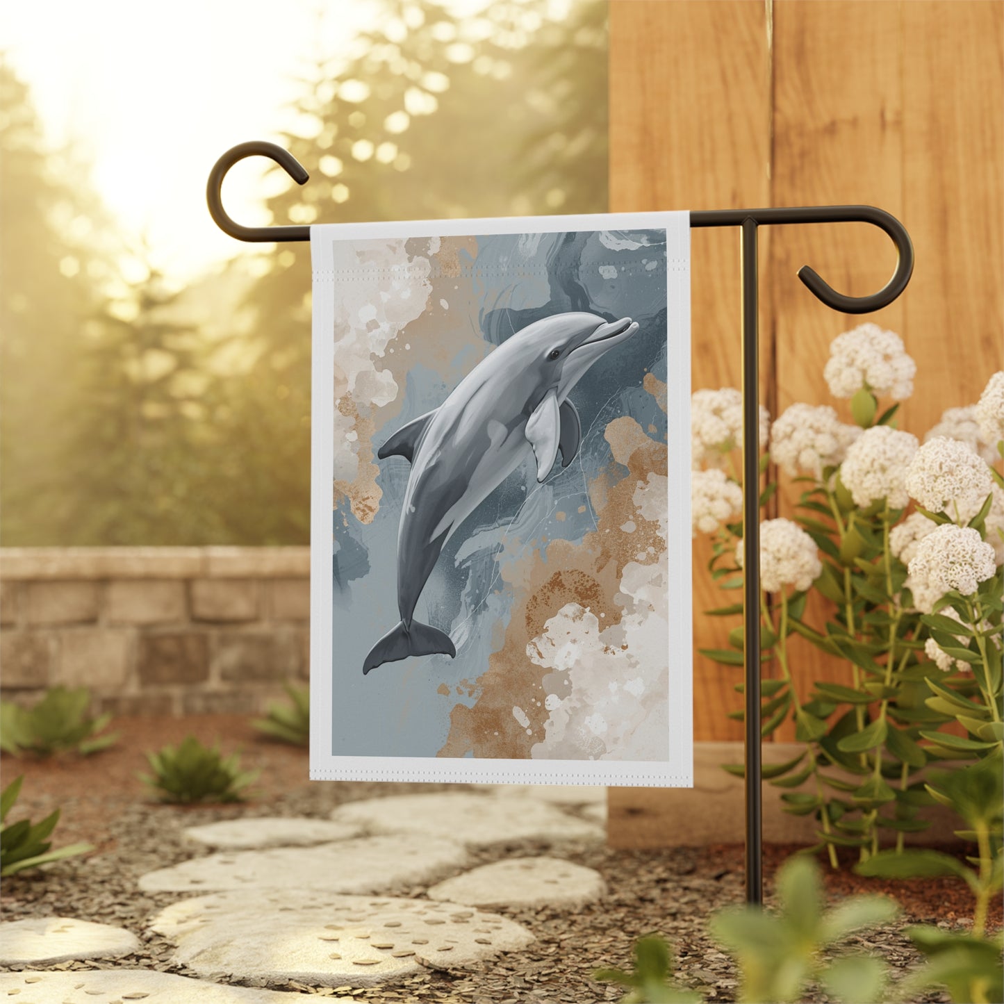 Dolphin Garden Flag — Coastal Dolphin House Banner for Yard & Patio