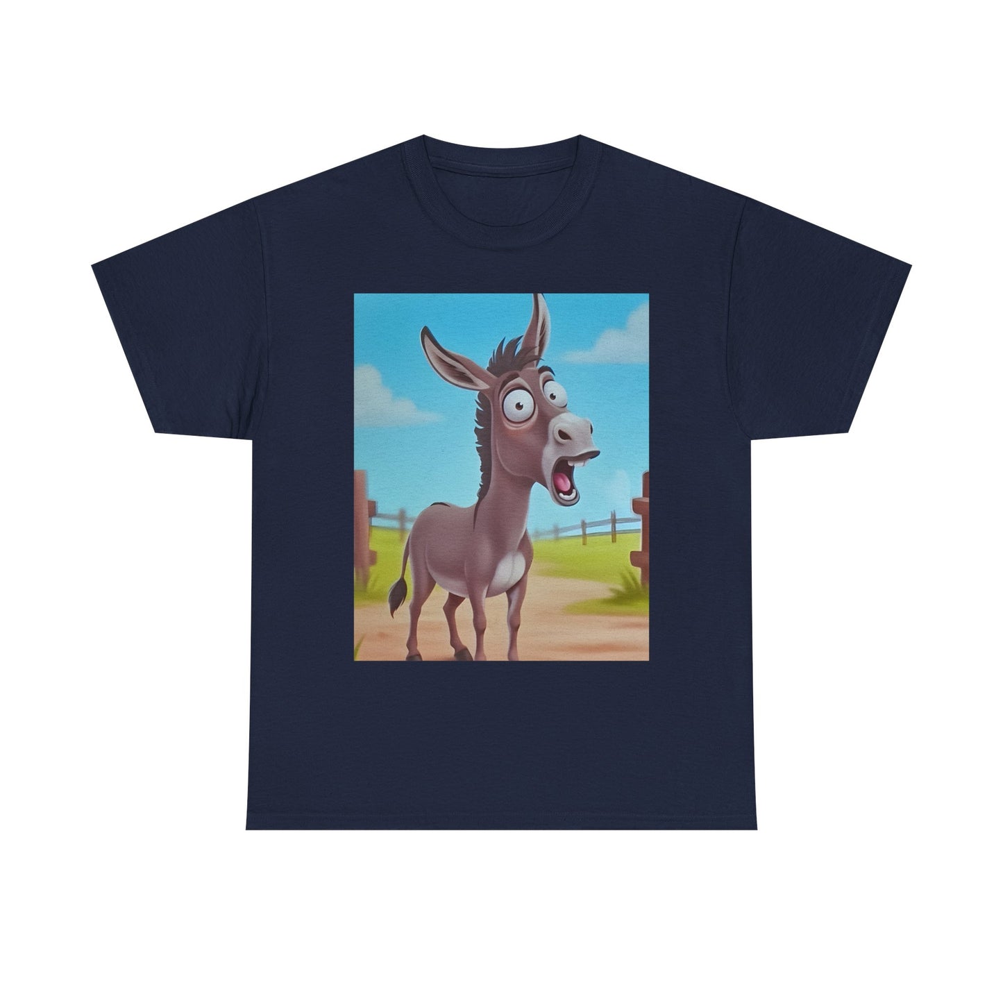Funny Shocked Donkey Hilarious Cartoon Farm Animal Meme Graphic Tee | Trendy Streetwear T-Shirt | Unisex Cotton Comfort