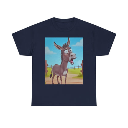 Funny Shocked Donkey Hilarious Cartoon Farm Animal Meme Graphic Tee | Trendy Streetwear T-Shirt | Unisex Cotton Comfort
