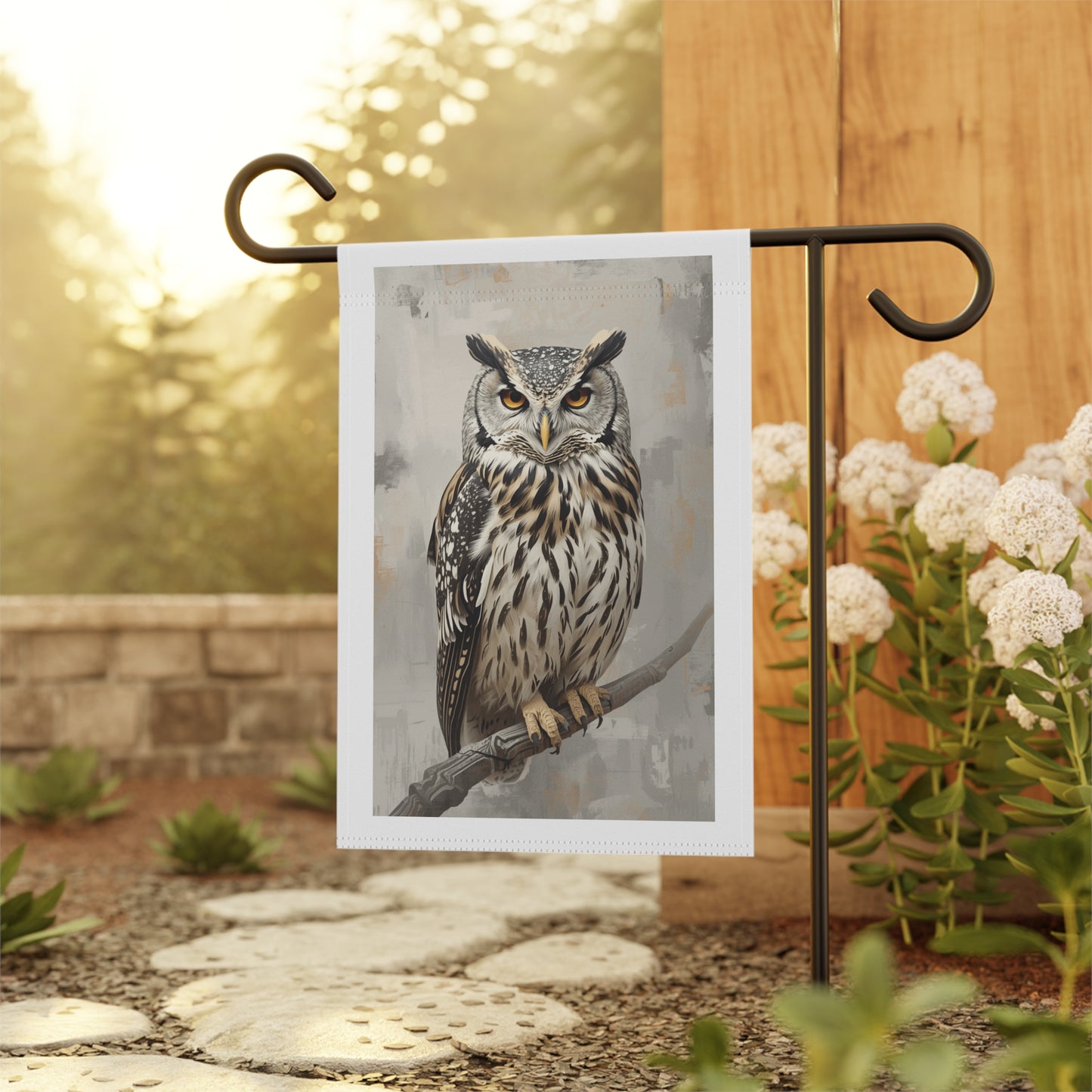 Owl Garden Flag - Realistic Perched Owl Outdoor Banner