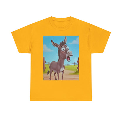 Funny Shocked Donkey Hilarious Cartoon Farm Animal Meme Graphic Tee | Trendy Streetwear T-Shirt | Unisex Cotton Comfort