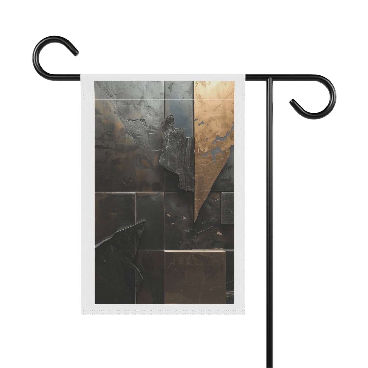 Metallic Abstract Garden Flag — Modern Bronze & Slate Decorative Yard Banner