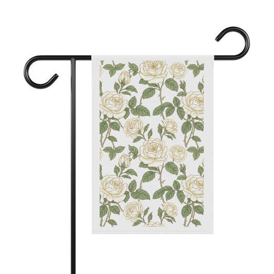 Floral Rose Garden Flag — Vintage Cream & Sage Decorative Garden Banner