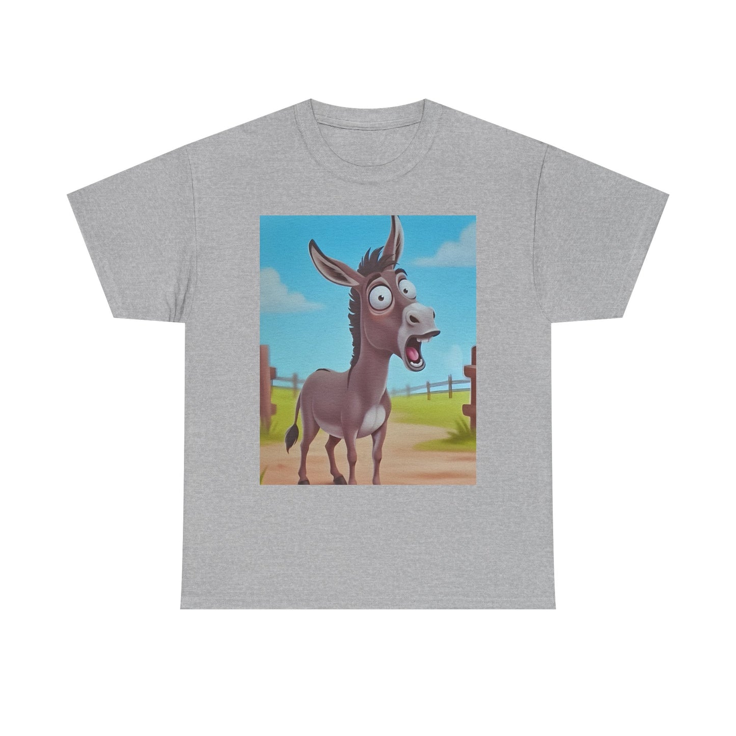 Funny Shocked Donkey Hilarious Cartoon Farm Animal Meme Graphic Tee | Trendy Streetwear T-Shirt | Unisex Cotton Comfort