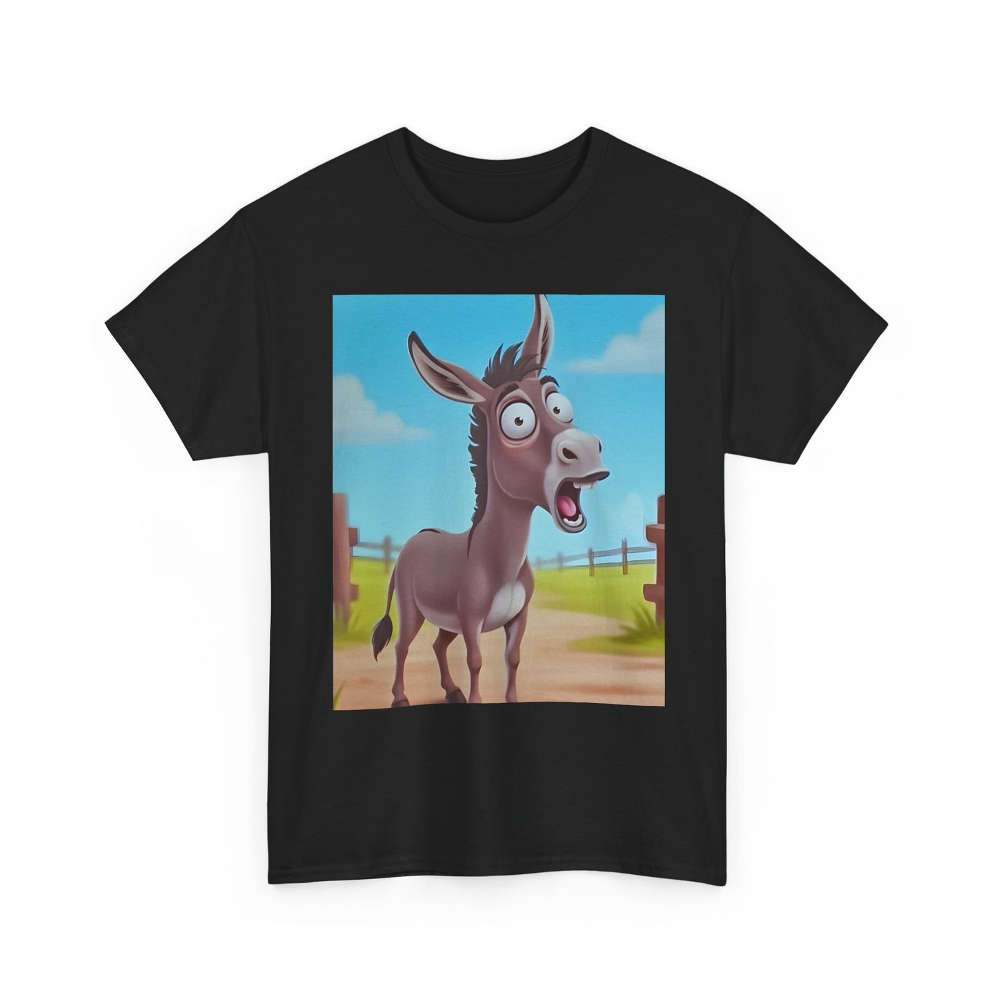 Funny Shocked Donkey Hilarious Cartoon Farm Animal Meme Graphic Tee | Trendy Streetwear T-Shirt | Unisex Cotton Comfort