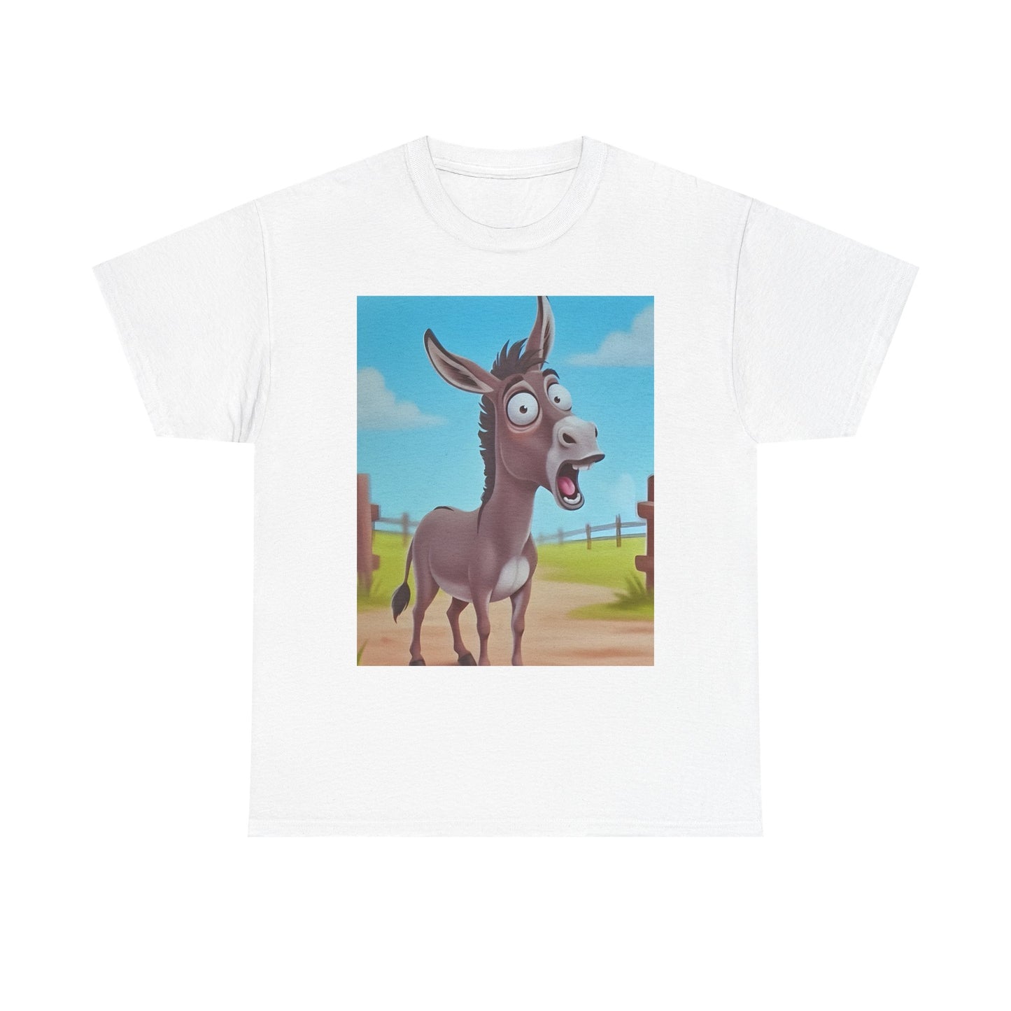 Funny Shocked Donkey Hilarious Cartoon Farm Animal Meme Graphic Tee | Trendy Streetwear T-Shirt | Unisex Cotton Comfort
