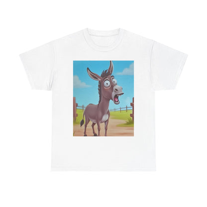 Funny Shocked Donkey Hilarious Cartoon Farm Animal Meme Graphic Tee | Trendy Streetwear T-Shirt | Unisex Cotton Comfort