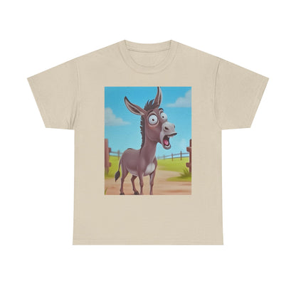 Funny Shocked Donkey Hilarious Cartoon Farm Animal Meme Graphic Tee | Trendy Streetwear T-Shirt | Unisex Cotton Comfort