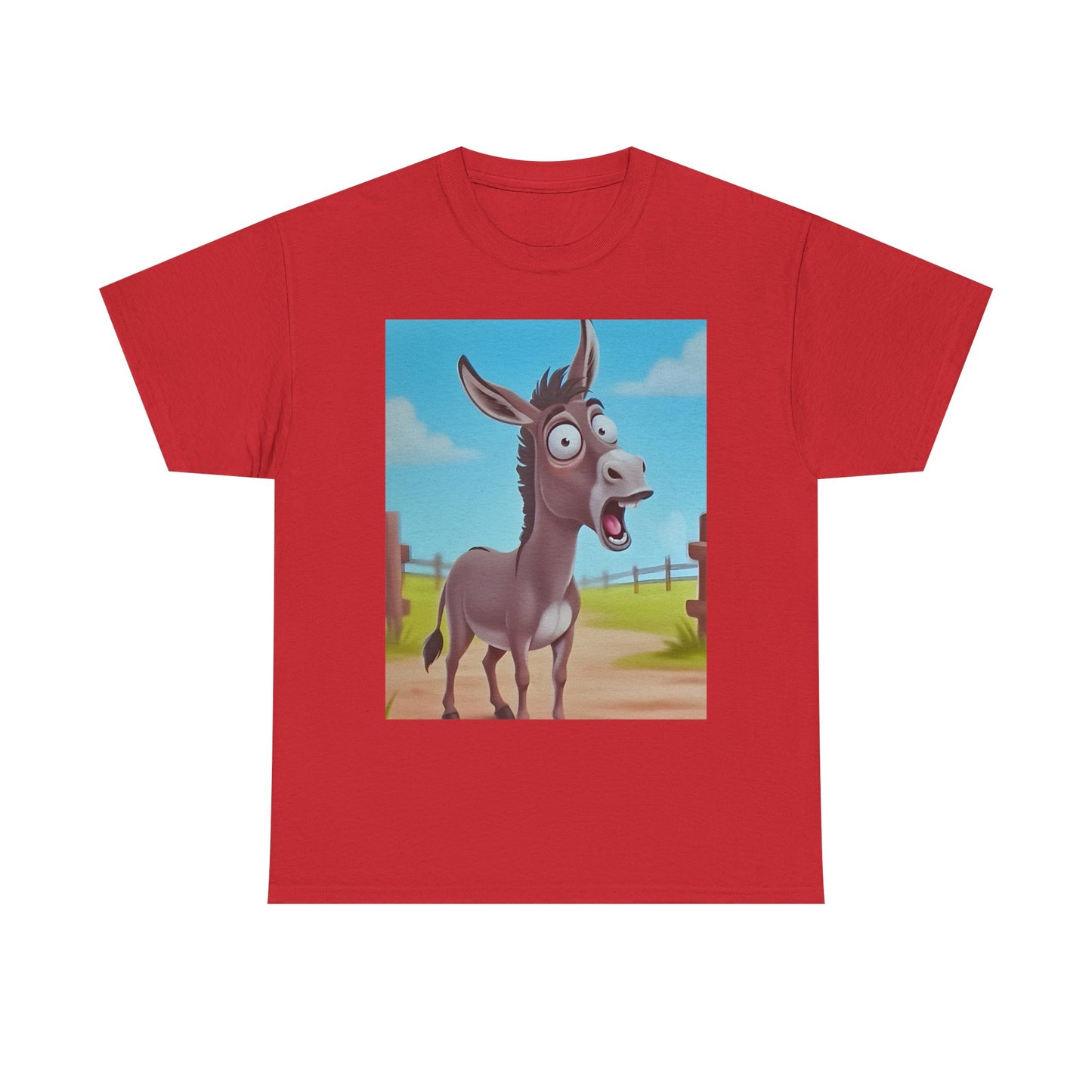 Funny Shocked Donkey Hilarious Cartoon Farm Animal Meme Graphic Tee | Trendy Streetwear T-Shirt | Unisex Cotton Comfort