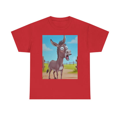 Funny Shocked Donkey Hilarious Cartoon Farm Animal Meme Graphic Tee | Trendy Streetwear T-Shirt | Unisex Cotton Comfort