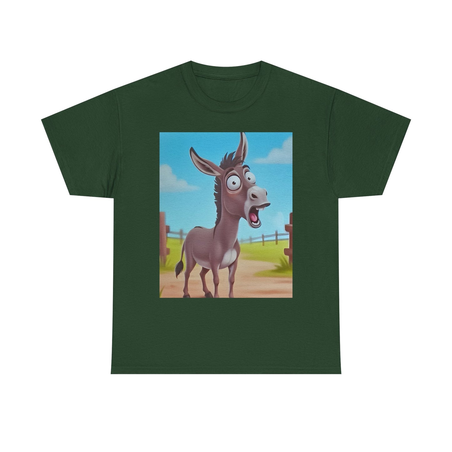 Funny Shocked Donkey Hilarious Cartoon Farm Animal Meme Graphic Tee | Trendy Streetwear T-Shirt | Unisex Cotton Comfort