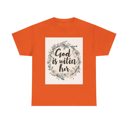 Faith-Inspired Unisex Heavy Cotton Tee - "He is Within Her"