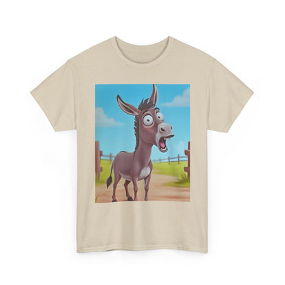 Funny Shocked Donkey Hilarious Cartoon Farm Animal Meme Graphic Tee | Trendy Streetwear T-Shirt | Unisex Cotton Comfort