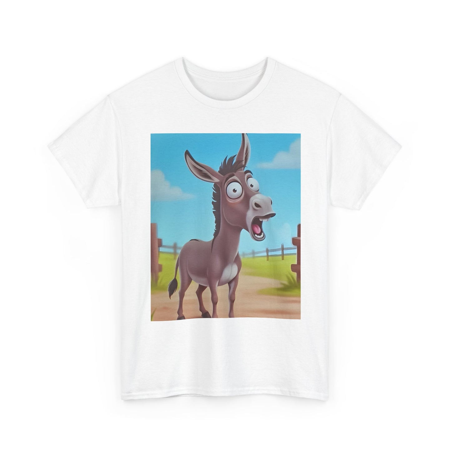 Funny Shocked Donkey Hilarious Cartoon Farm Animal Meme Graphic Tee | Trendy Streetwear T-Shirt | Unisex Cotton Comfort