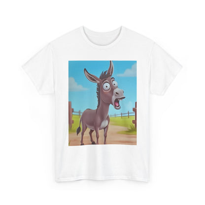 Funny Shocked Donkey Hilarious Cartoon Farm Animal Meme Graphic Tee | Trendy Streetwear T-Shirt | Unisex Cotton Comfort