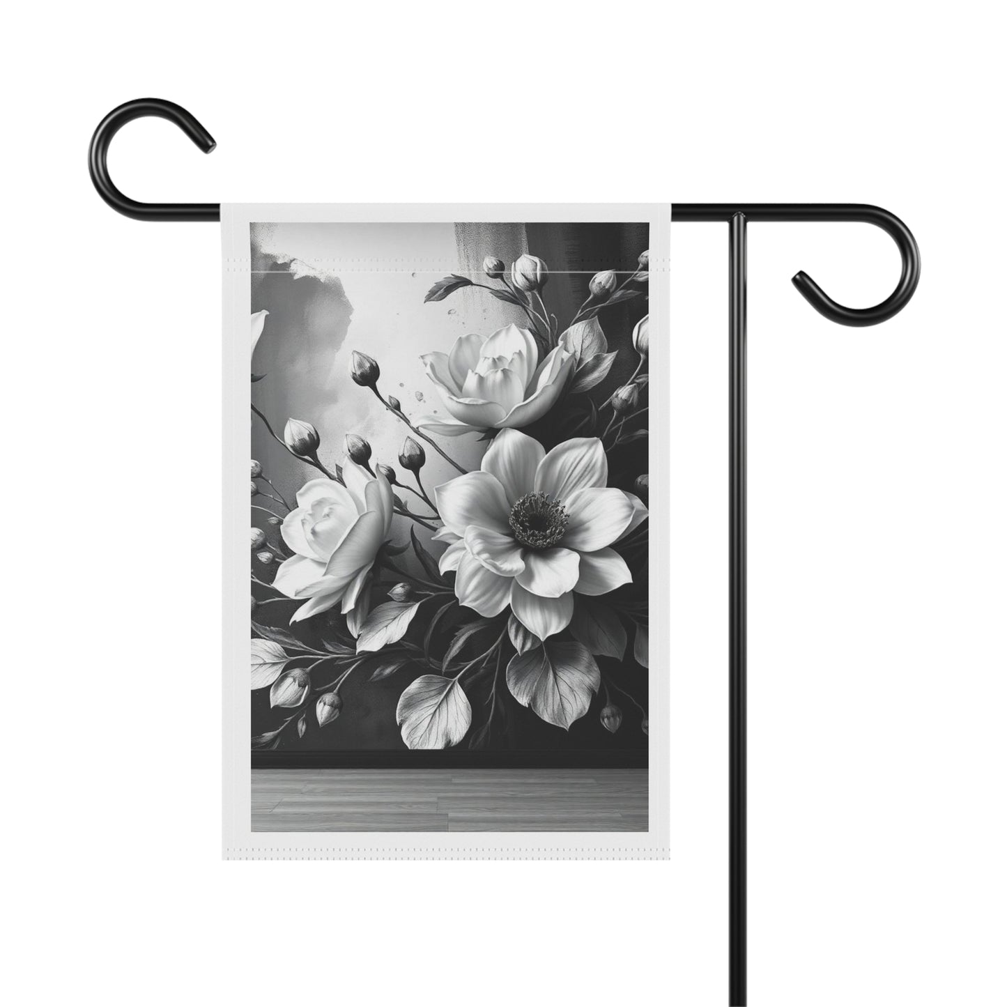 Monochrome Floral Garden Flag - Black & White Peony House Banner