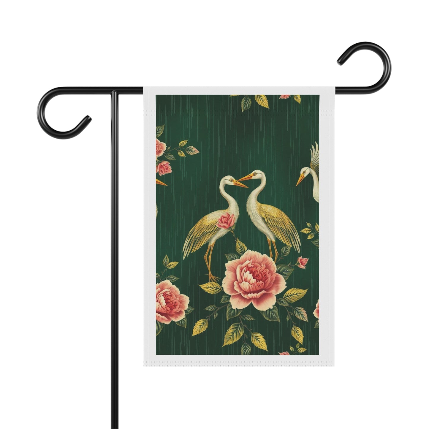 Heron & Peony Garden Flag — Elegant Outdoor House Banner