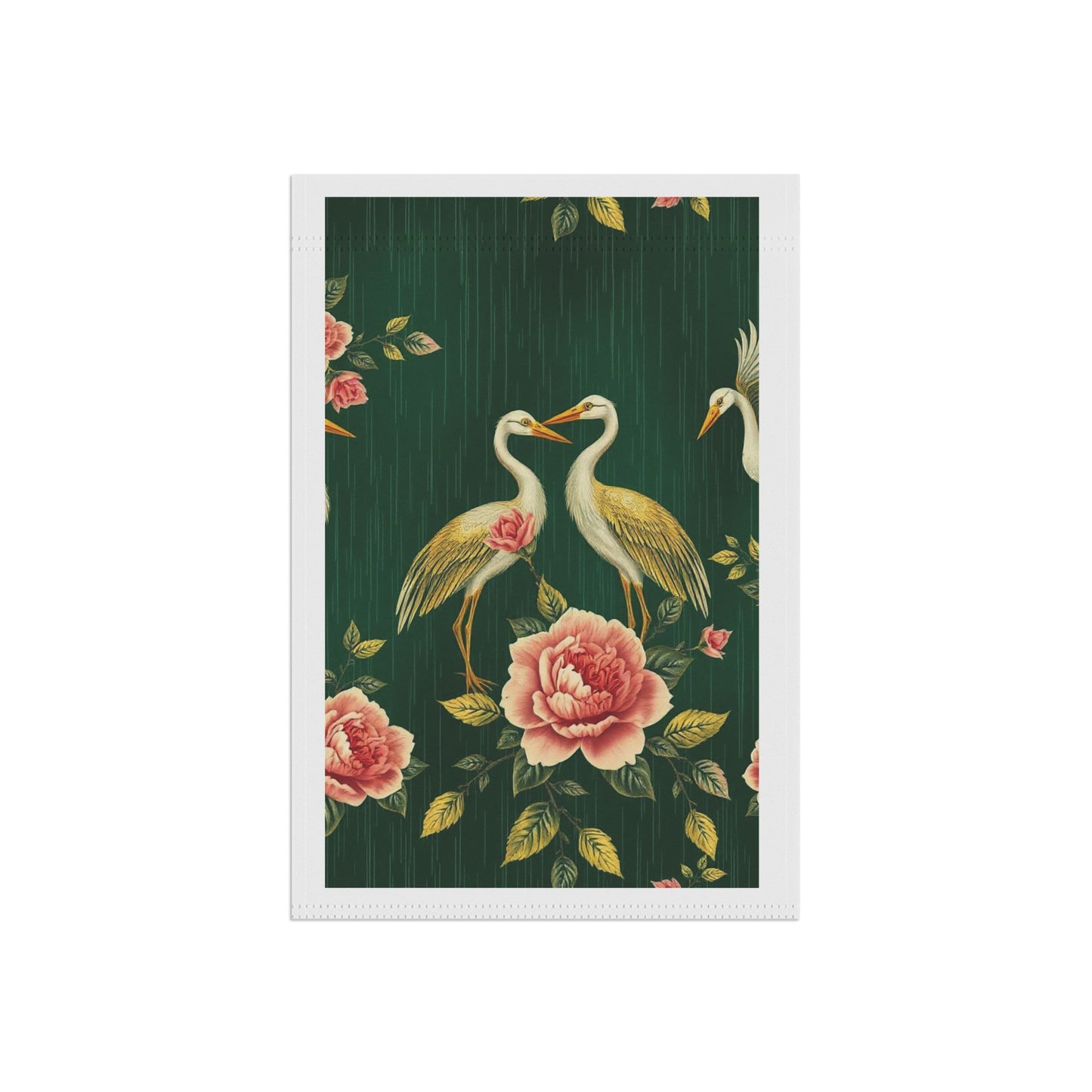 Heron & Peony Garden Flag — Elegant Outdoor House Banner