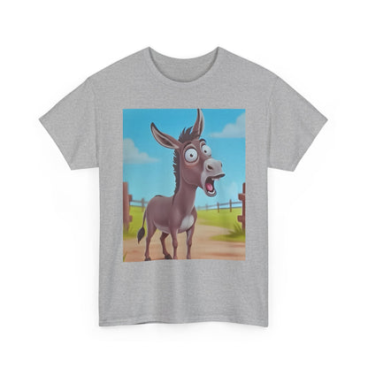 Funny Shocked Donkey Hilarious Cartoon Farm Animal Meme Graphic Tee | Trendy Streetwear T-Shirt | Unisex Cotton Comfort