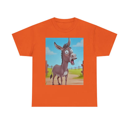 Funny Shocked Donkey Hilarious Cartoon Farm Animal Meme Graphic Tee | Trendy Streetwear T-Shirt | Unisex Cotton Comfort