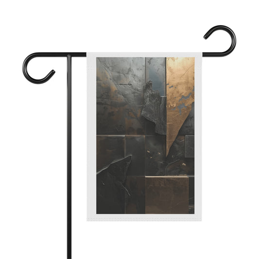 Metallic Abstract Garden Flag — Modern Bronze & Slate Decorative Yard Banner