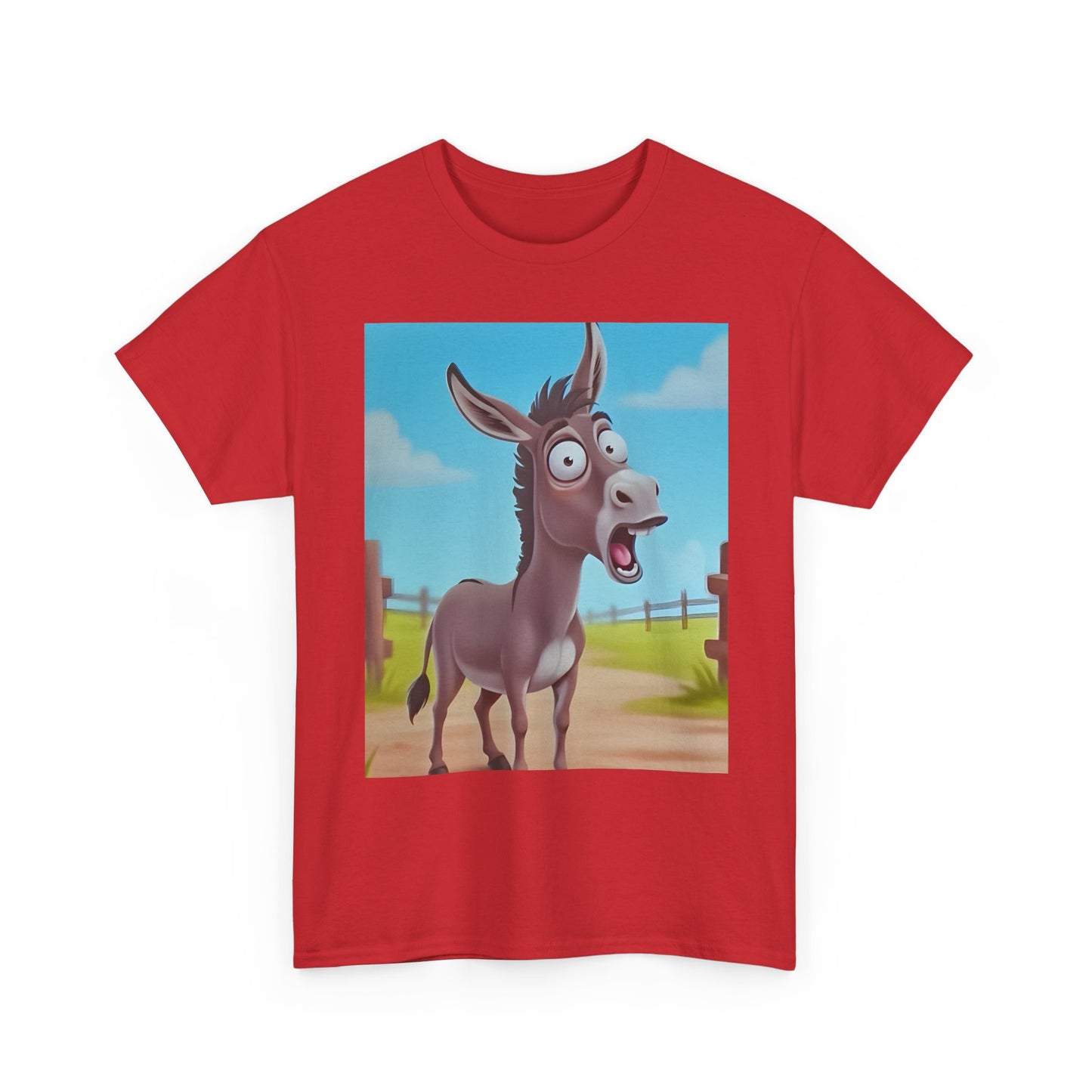 Funny Shocked Donkey Hilarious Cartoon Farm Animal Meme Graphic Tee | Trendy Streetwear T-Shirt | Unisex Cotton Comfort