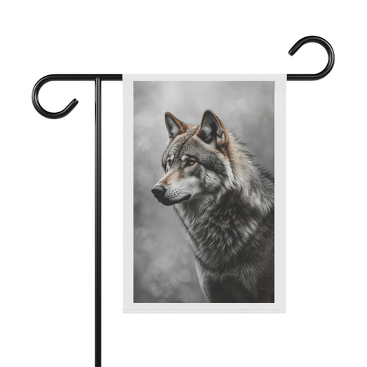 Wolf Portrait Garden Flag - Realistic Gray Wolf Outdoor House Banner