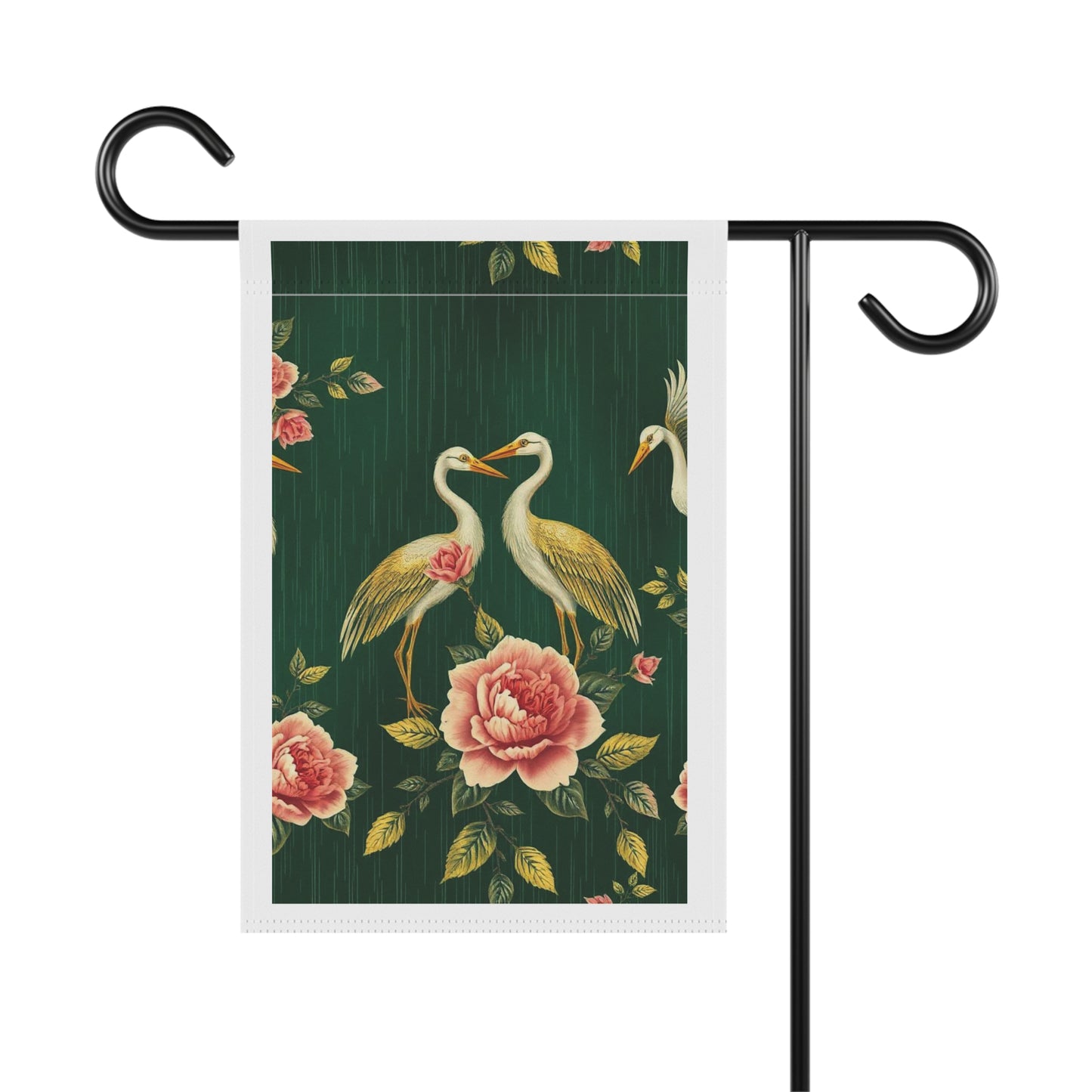 Heron & Peony Garden Flag — Elegant Outdoor House Banner