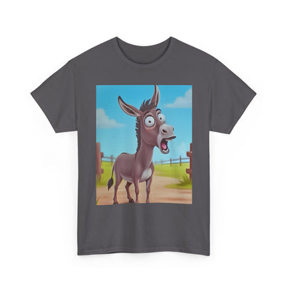 Funny Shocked Donkey Hilarious Cartoon Farm Animal Meme Graphic Tee | Trendy Streetwear T-Shirt | Unisex Cotton Comfort
