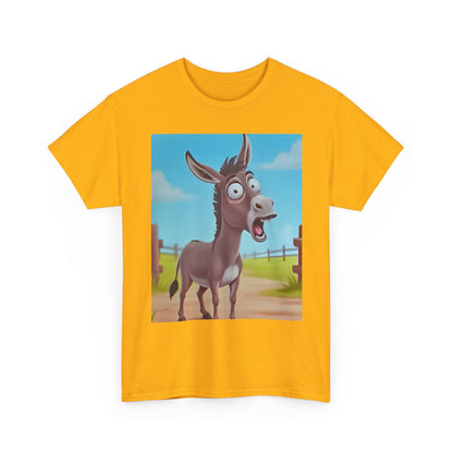 Funny Shocked Donkey Hilarious Cartoon Farm Animal Meme Graphic Tee | Trendy Streetwear T-Shirt | Unisex Cotton Comfort