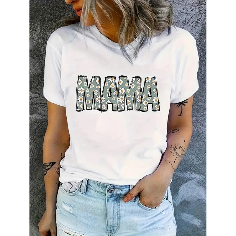 Mama Shirt Women Mama Graphic Tee Funny Mom Letter Print Short Sleeve Tshirt Fashion Summer Tops