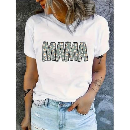 Mama Shirt Women Mama Graphic Tee Funny Mom Letter Print Short Sleeve Tshirt Fashion Summer Tops