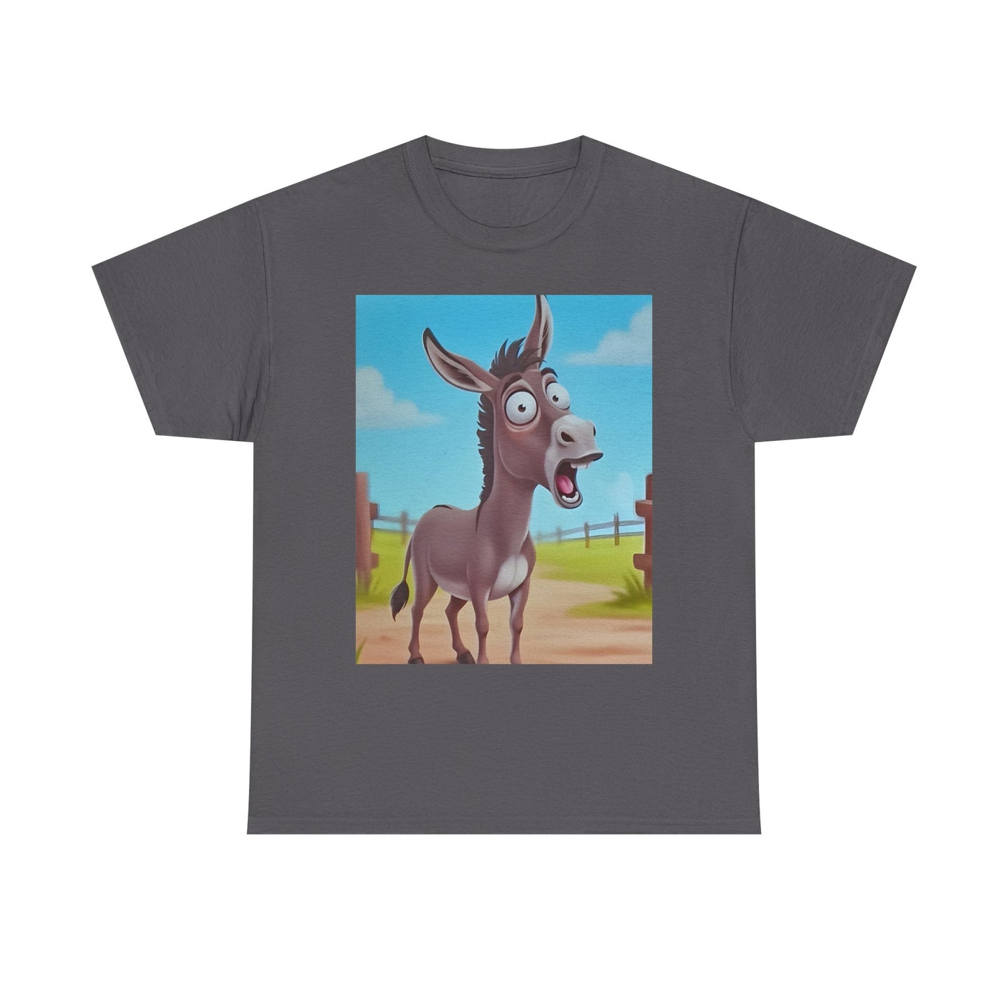 Funny Shocked Donkey Hilarious Cartoon Farm Animal Meme Graphic Tee | Trendy Streetwear T-Shirt | Unisex Cotton Comfort