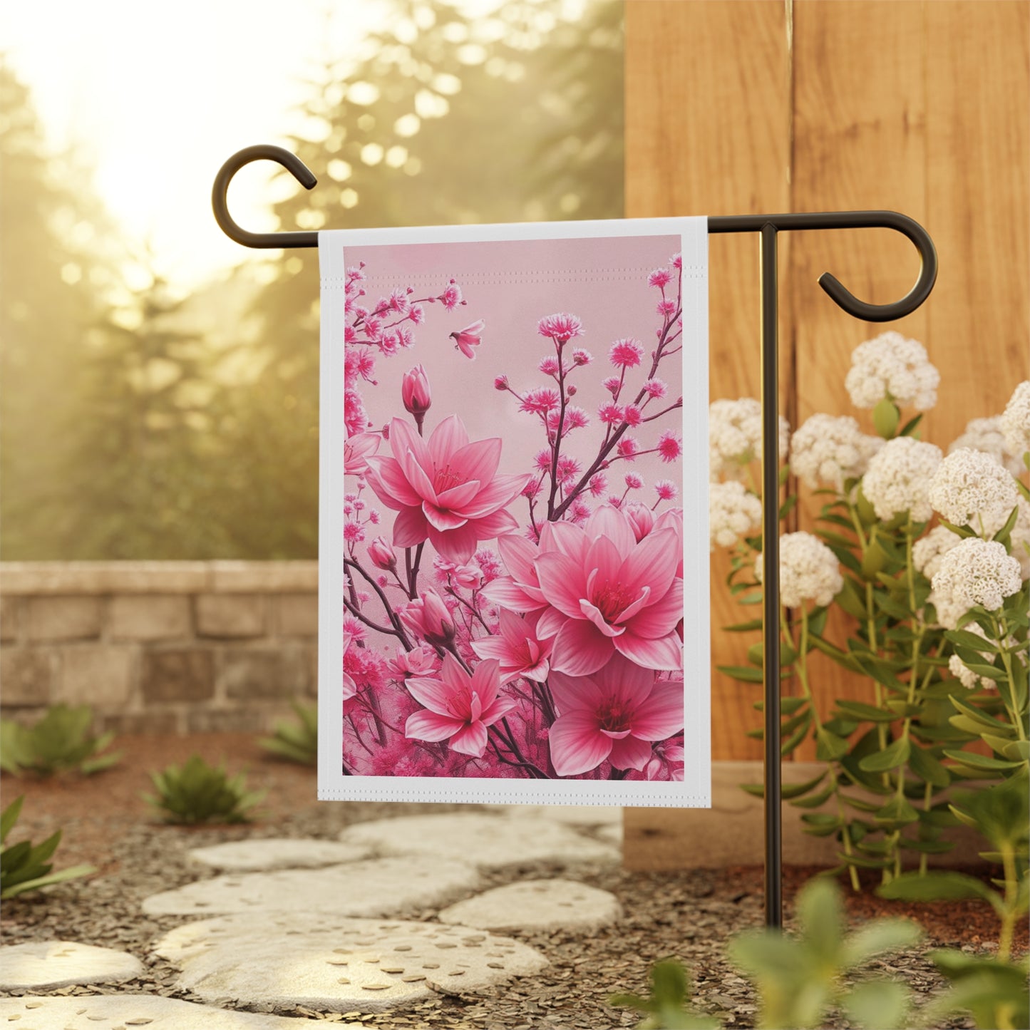 Pink Floral Garden Flag — Blossoming Magnolia Decorative Banner for Yard & Patio
