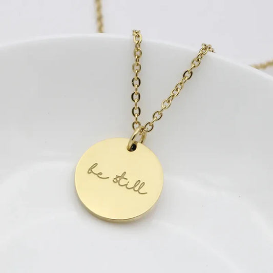 “Psalm 46:10 Be Still necklace gold round charm minimalist Christian jewelry”