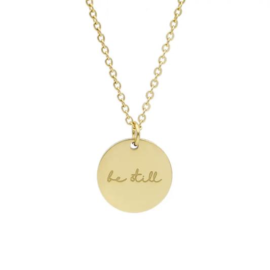 “Psalm 46:10 Be Still necklace silver round charm faith jewelry gift”